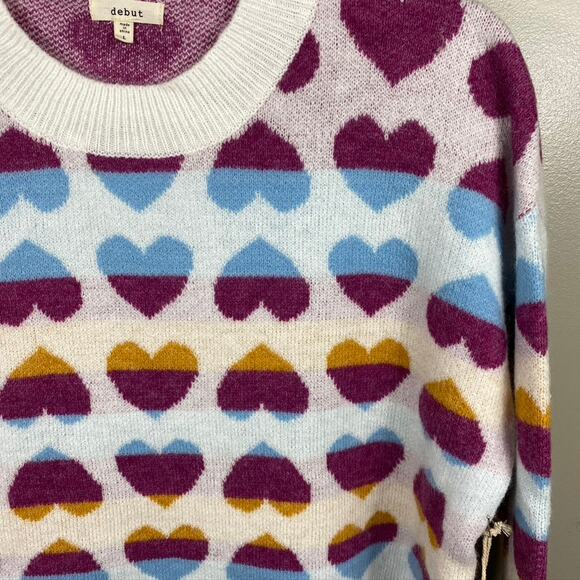 NWT Women's Dreamers by Debut Heart Pattern Pullover Sweater Multicolor Large - Picture 8 of 11